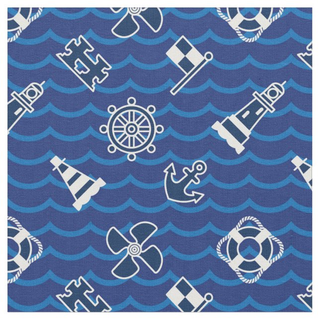 Tissu Motif de vagues nautique mignon (Fermer)