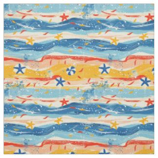 Tissu Motif de vagues océaniques de plage rétro
