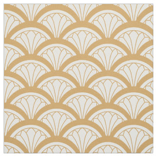 Tissu Motif de ventilateur Art déco or et blanc