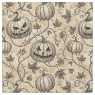Tissu Motif de vigne de citrouille d'Halloween vintage