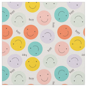 Tissu Motif de visage joyeux souriant coloré