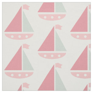 Tissu Motif de voilier rose blanc nautique