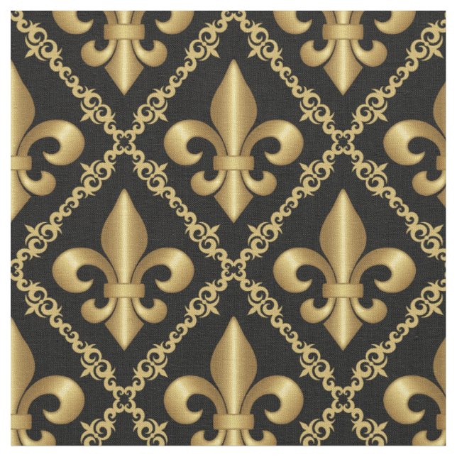 Tissu Motif décoratif de fleur de lis dorée (Fermer)