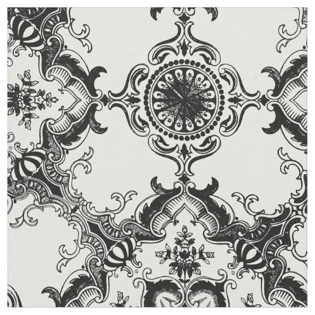 Tissu Motif décoratif noir et blanc de damassé (Fermer)