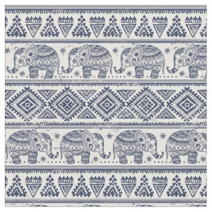 Tissu Motif d'éléphant ethnique bleu