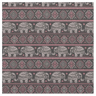 Tissu Motif d'éléphant ethnique noir