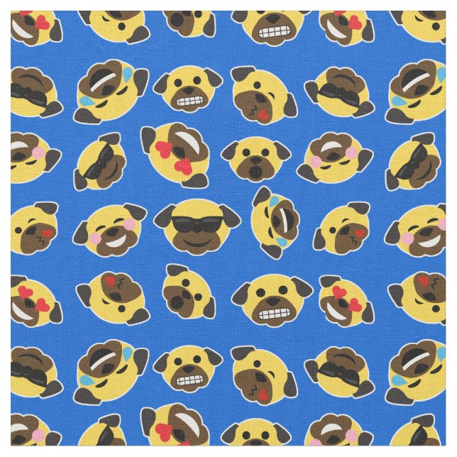 Tissu Motif d'émoticône d'Emoji de carlin (Fermer)