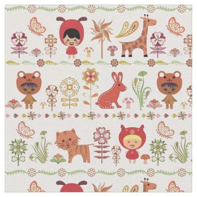 Tissu Motif d'enfant et d'animaux (Fermer)