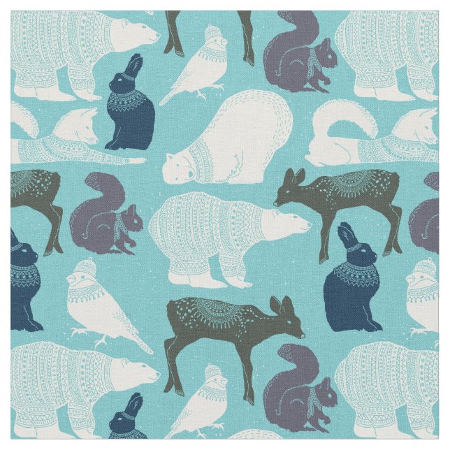Tissu Motif des animaux de forêt mignons (Fermer)