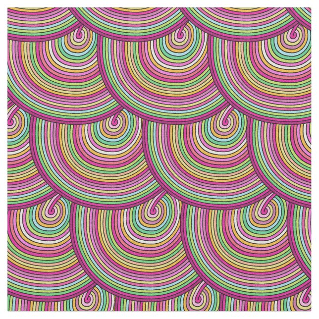 Tissu Motif des cercles psychédéliques arc-en-ciel rétro (Fermer)