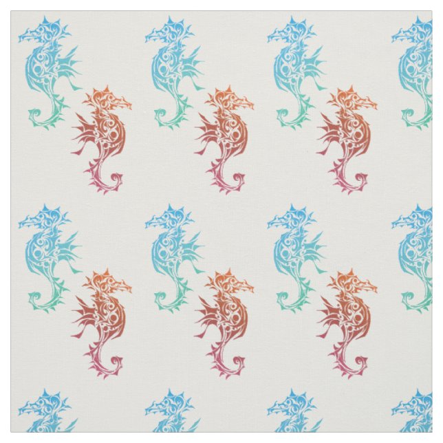 Tissu Motif des chevaux de mer rouges et bleus (Échantillon)