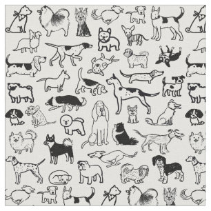 Tissu Motif des chiens noirs et blancs Cute Canine Love