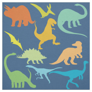 Tissu Motif des dinosaures colorés  Bleu