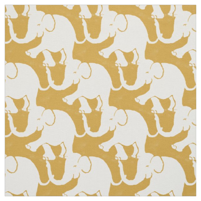 Tissu Motif des Eléphants blancs sur la moutarde (Échantillon)