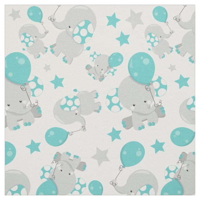 Tissu Motif Des Eléphants, Eléphants Mignons - Gris Bleu (Échantillon)
