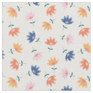 Tissu Motif des fleurs bleues orange rose blanc
