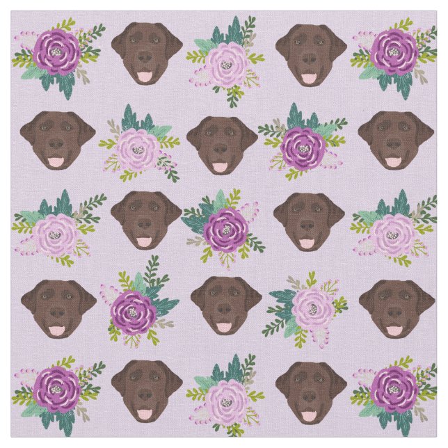 Tissu motif des fleurs violettes du labrador au chocolat (Fermer)