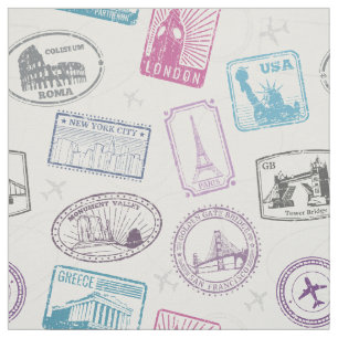 Tissu Motif des marques postales rétro célèbres