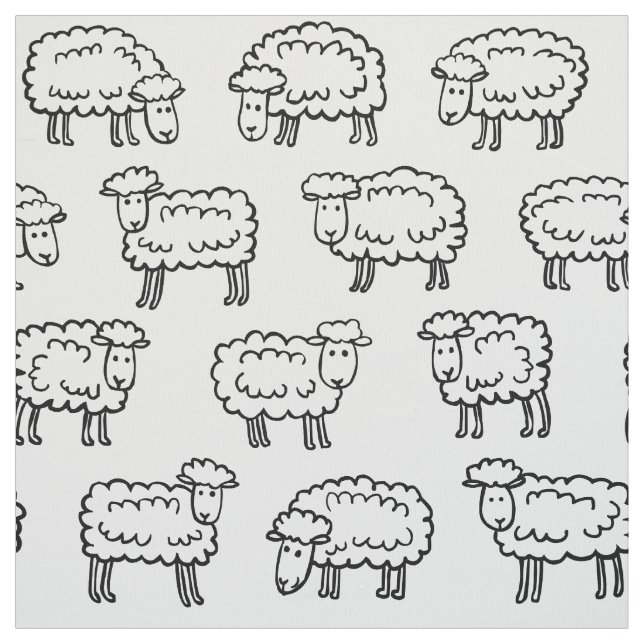 Tissu Motif des moutons - noir et blanc (Échantillon)
