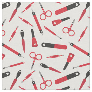 Tissu Motif des outils de manucure rouge noir