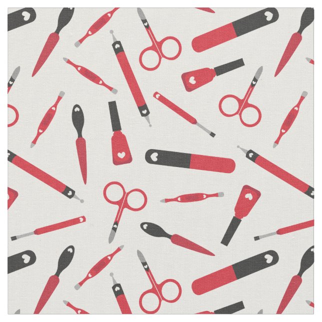 Tissu Motif des outils de manucure rouge noir (Fermer)
