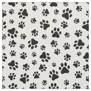 Tissu Motif des pattes, pattes de chien, noir et blanc