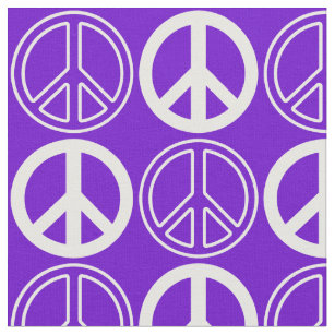 Tissu Motif des signes de paix rétro violet et blanc