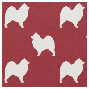 Tissu Motif des silhouettes de Chien Samoyé rouge et bl