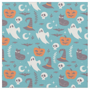 Tissu Motif d'Halloween Turquoise amusant