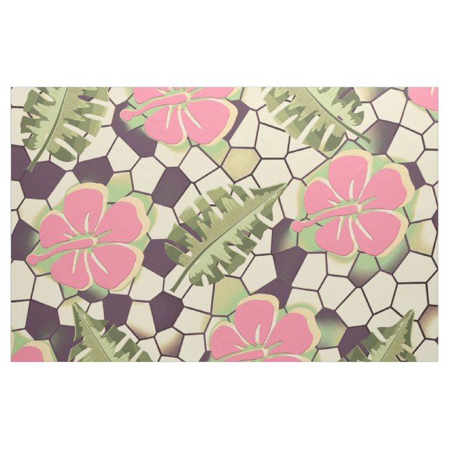Tissu Motif d'Hibiscus tropical - ROSE (Yard)