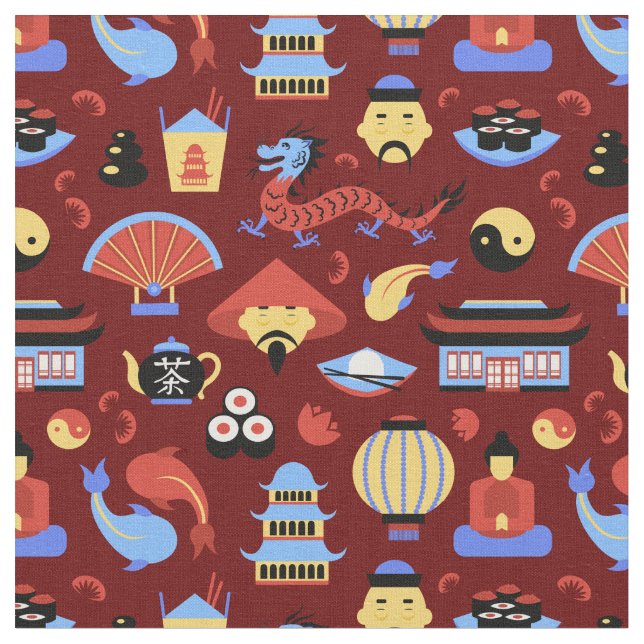 Tissu Motif d'icônes chinois (Fermer)