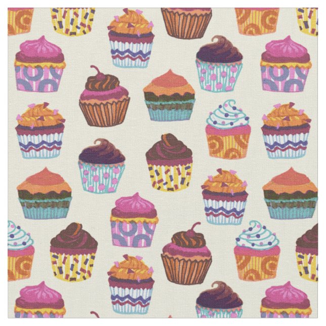 Tissu Motif d'illustration de cupcakes colorés (Fermer)