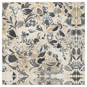 Tissu Motif d'illustration de Feuilles floraux noirs d'o
