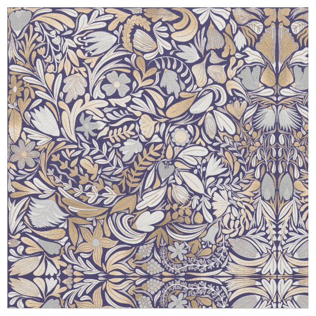 Tissu Motif d'illustration de la feuille florale blanche (Fermer)