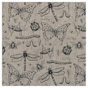 Tissu Motif d'illustration de lin naturel