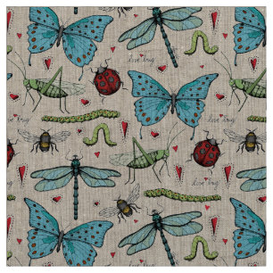 Tissu Motif d'illustration de l'insecte de l'amour du li