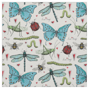 Tissu Motif d'illustration d'insecte Love Bug en lin ivo