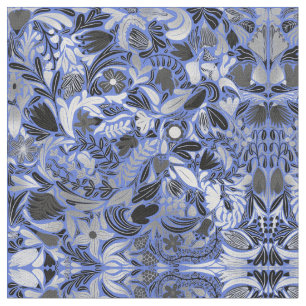 Tissu Motif d'illustration Feuilles floral bleu argent