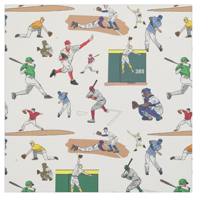 Tissu Motif d'illustrations des joueurs de baseball (Échantillon)