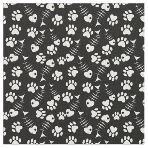 Tissu motif d'impression de chat d'os de poissons