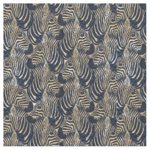 Tissu Motif d'impression moderne Gold Blue Zebras