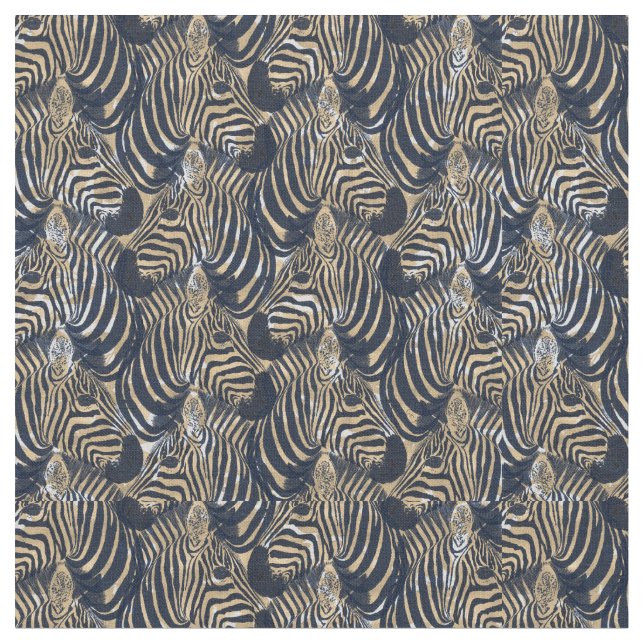 Tissu Motif d'impression moderne Gold Blue Zebras (Fermer)