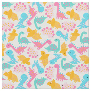 Tissu Motif Dinosaur rose et Turquoise