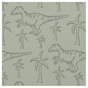 Tissu Motif dinosaure moderne garçon jungle vert sauge