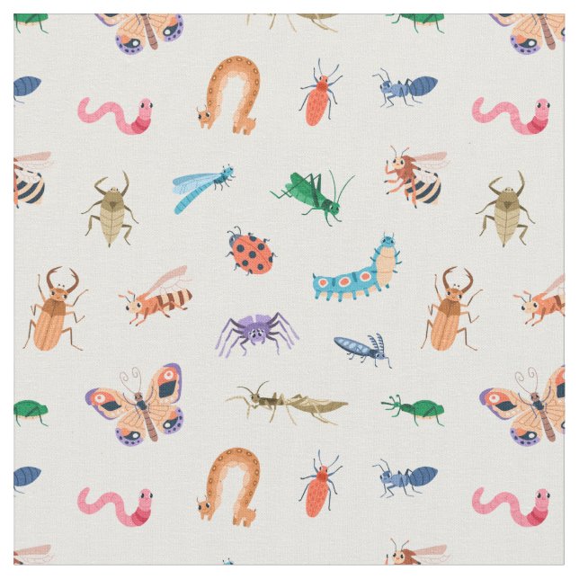 Tissu Motif d'insectes coloré mignon (Fermer)
