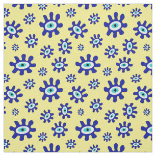 Tissu Motif d'oeil Abstrait bleu, jaune et blanc