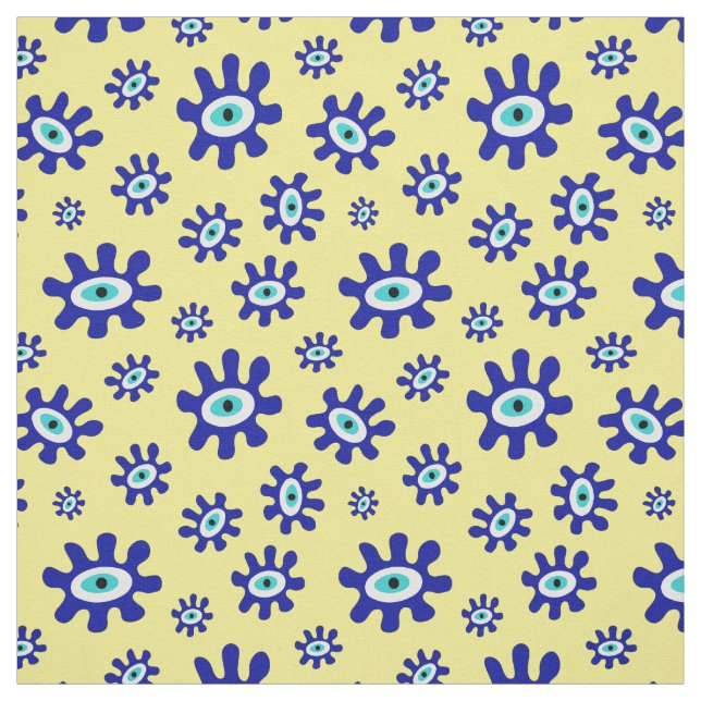 Tissu Motif d'oeil Abstrait bleu, jaune et blanc (Échantillon)