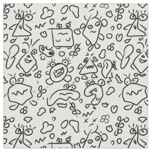 Tissu motif doodé noir et blanc