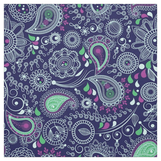 Tissu Motif Doodle Paisley Bleu foncé (Échantillon)