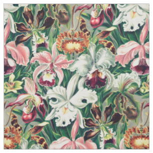 Tissu Motif d'orchidée blanche rose jaune